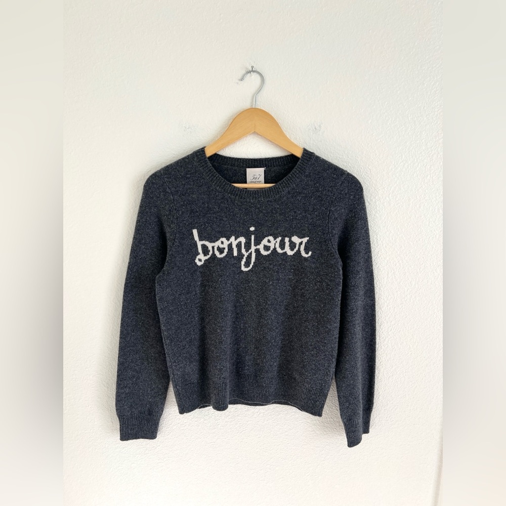 cinq a sept Charcoal 'bonjour' Crewneck Sweater